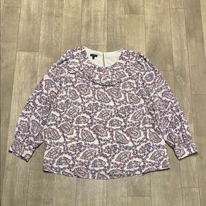 Womens Talbots‎ Paisley Pintuck Yoke Eyelet Lined Top Blouse Shirt
